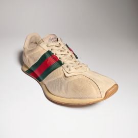 Menx27s Tempo sneaker in sand mesh and suede US at Gucci